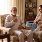 Elderly pneumonia patient doing breathing exercises at home with caregiver support and oxygen therapy in Karachi